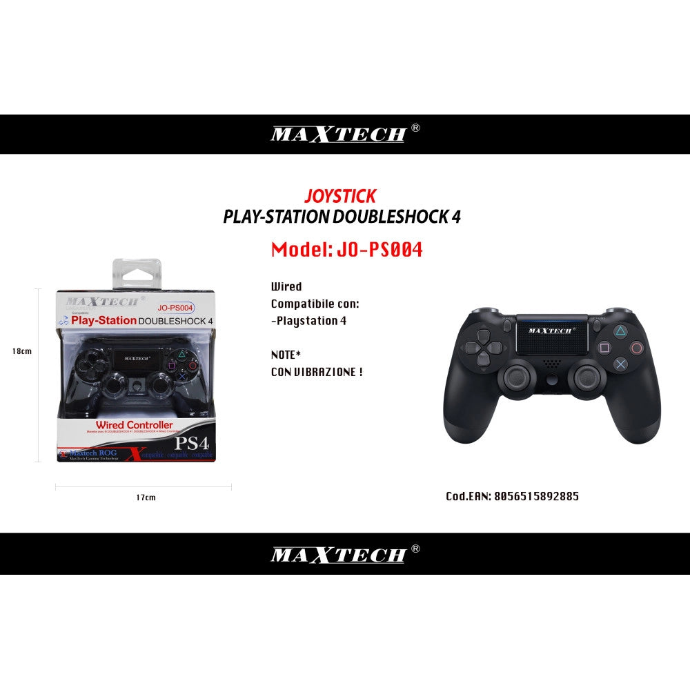 Trade Shop - Controller Wired Compatibile Ps4 Nero Playstation 4 Joystick Double Shock Filo -