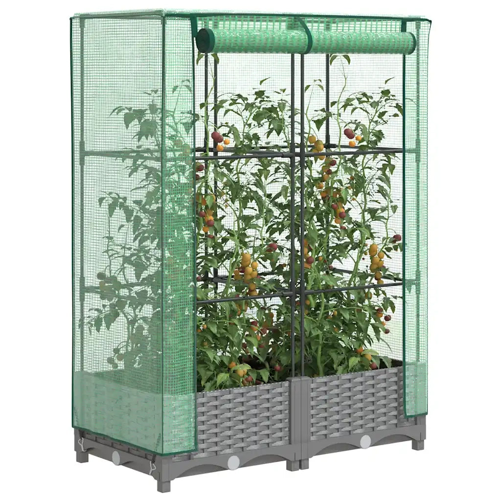 Fioriere | Cassetta per fiori | Letto Rialzato con Copertura Serra Effetto Rattan 80x40x123 cm