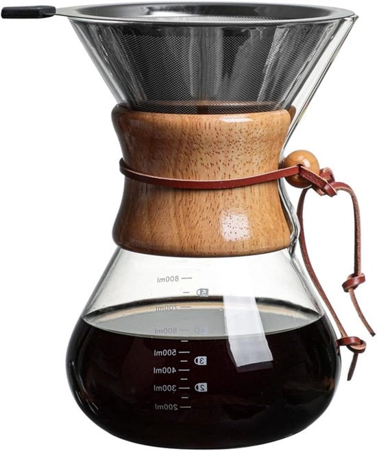 Caffettiera Glaciale a 400 ml con Filtro in Acciaio Inox e Maniglia in Legno