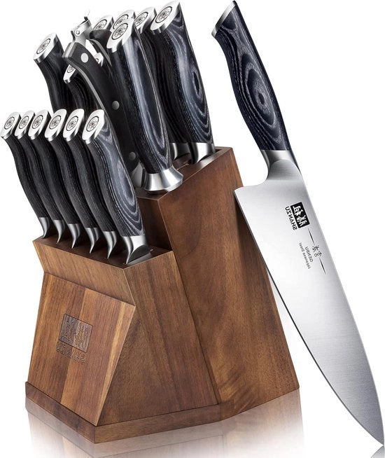 Set di Taglieri da Cucina Blok - Set di Taglieri Giapponesi - Qualità Professionale - 16 pezzi - Alto Contenuto di Carbonio - Acciaio Inossidabile Tedesco