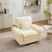 Fauteuil girevole 360° oversize in ciniglia con cuscino di sostegno ergonomico e base in metallo beige