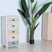Cassettiera Mobiletto Vintage con 5 Cassetti Stile Shabby Bagno, Ingresso, Camera 46 × 34 × 97.5cm Bianco