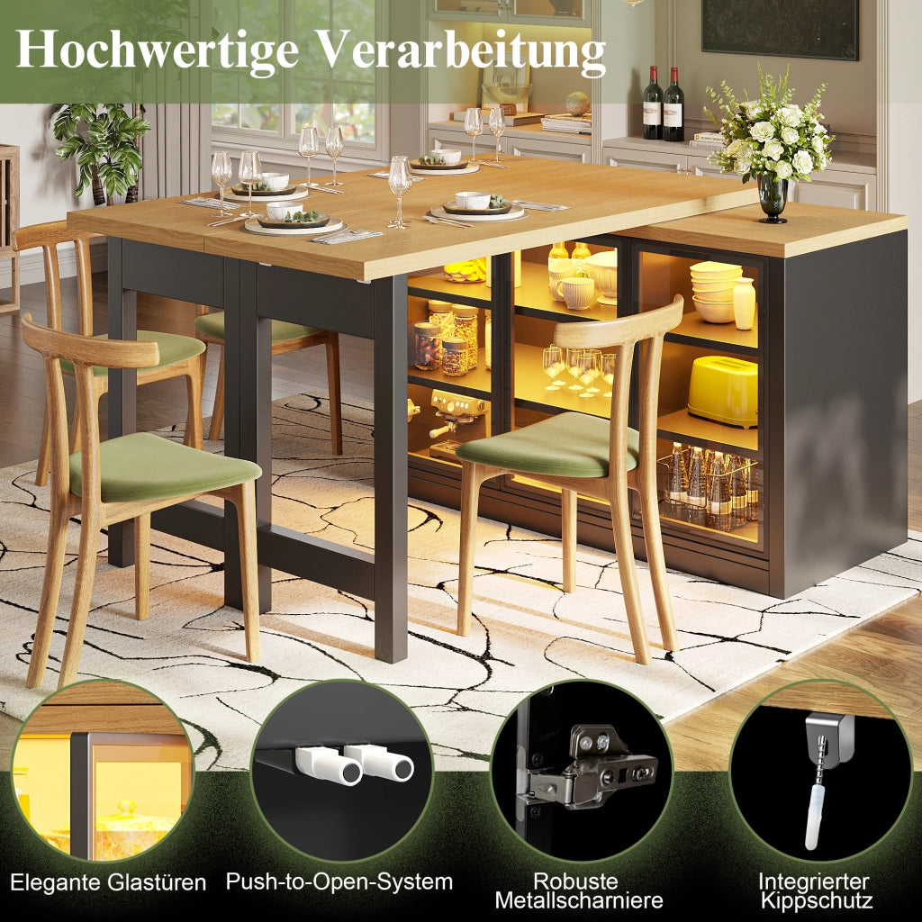 TAVOLO da pranzo estensibile 120-197 cm nero con mobile laterale e vetro