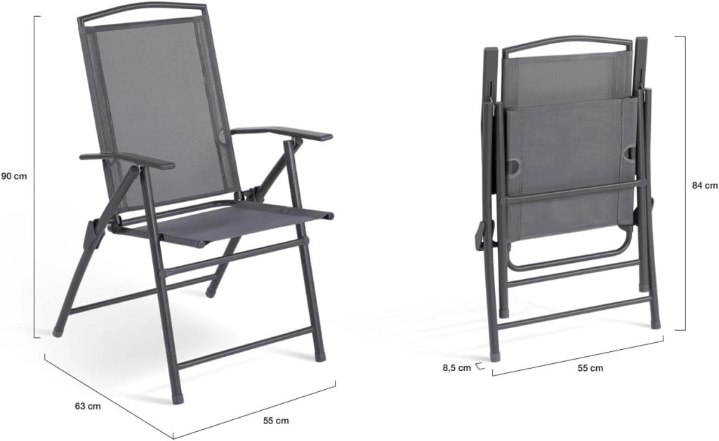 Set di 4 sedie da giardino pieghevoli ALGHERO in metallo e textilene grigio antracite con braccioli