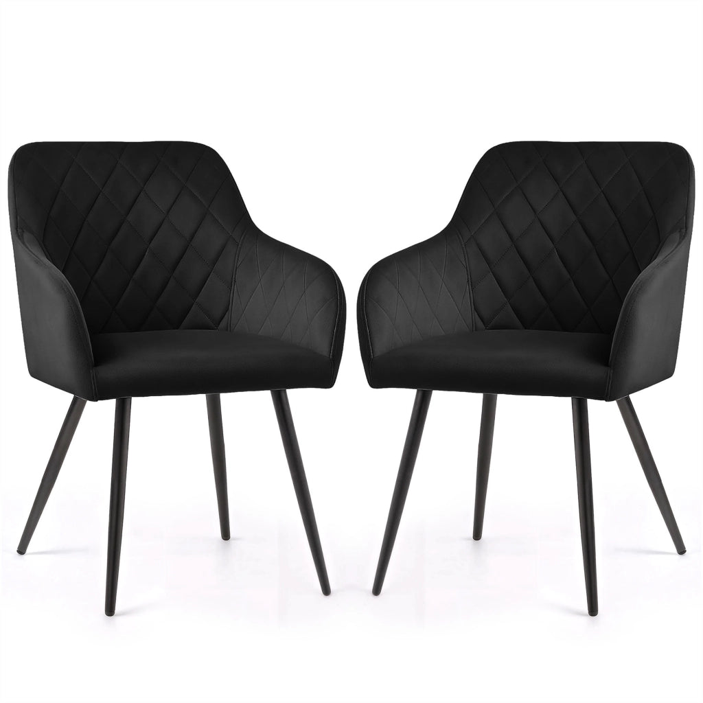 Set di 2 Sedie in velluto con cuciture a rombi VELTO Nero gambe nere