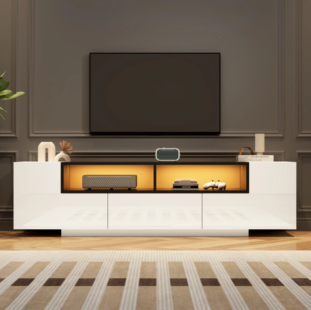 Mobile TV bianco lucido con LED, 180 x 40 x 48 cm