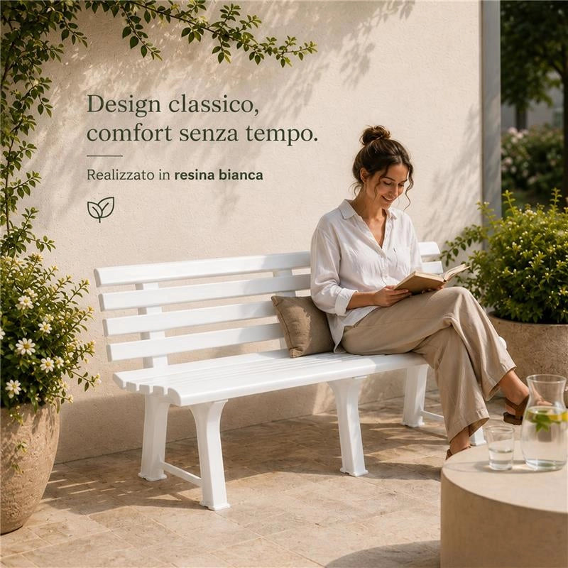 MAURY'S PANCHINA ORCHIDEA IN RESINA DA ESTERNO BIANCA 145 X 49 X 74 CM