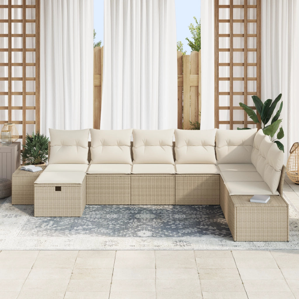 Set Divano da Giardino 8 Pezzi con Cuscini Beige in Polirattan