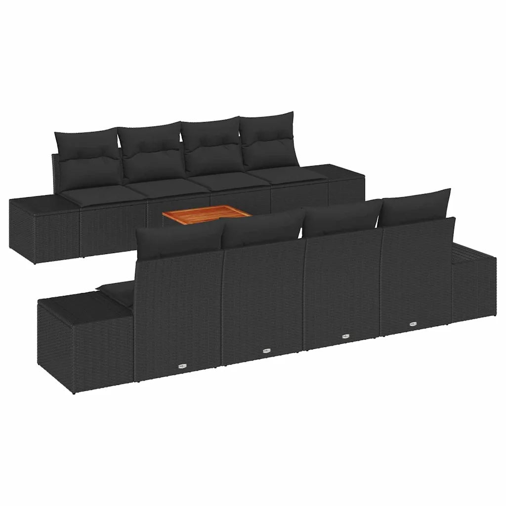 Set Divano da Giardino con archiviazione 9 pcs Nero polyrattan
