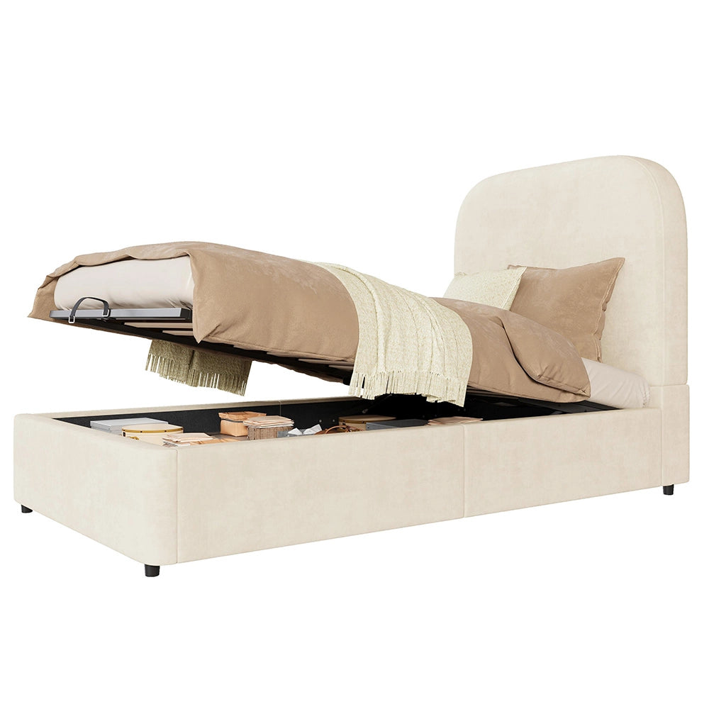 Letto imbottito 90x200cm - Xylo - testiera velluto beige idraulico
