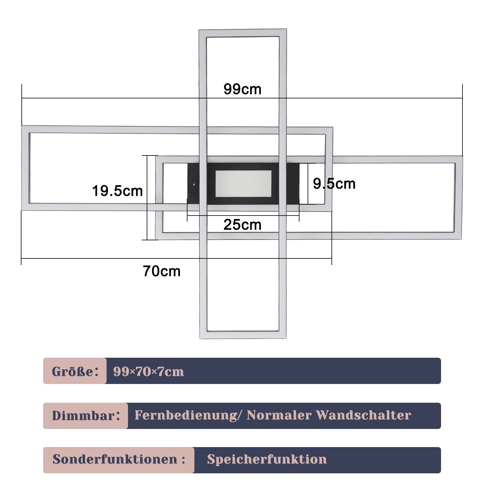 ZMH Lampada da soffitto plafoniera LED moderna 50W telecomando per soggiorno corridoio