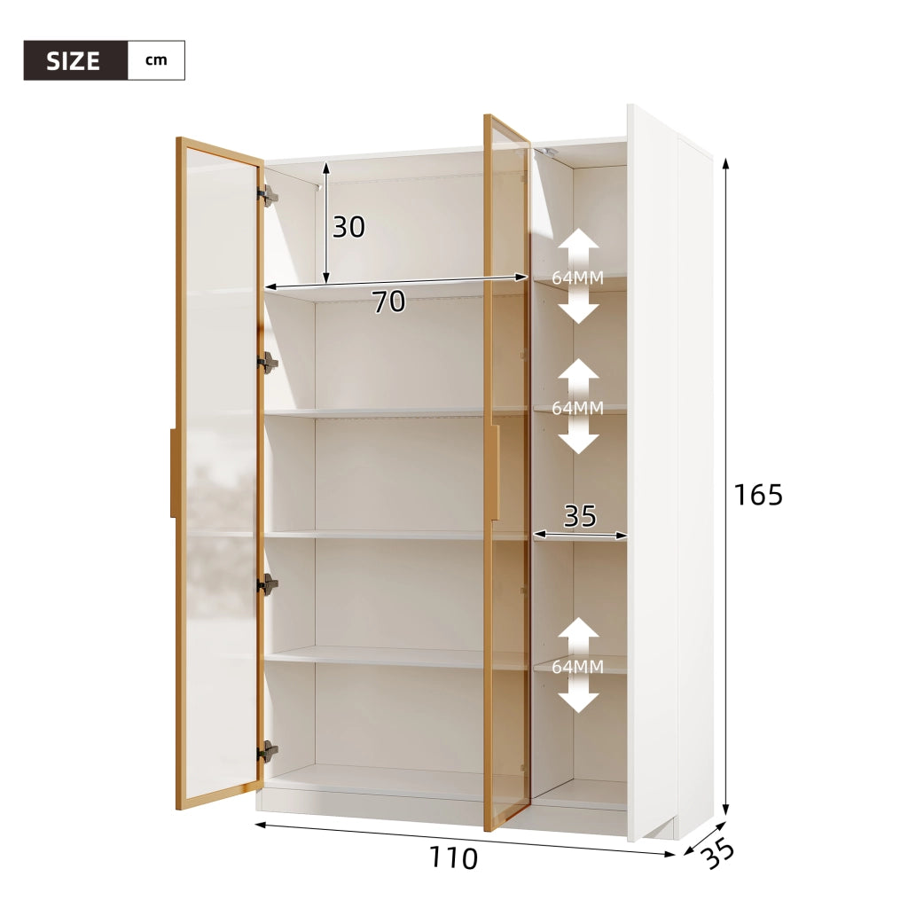 Vetrina a 3 ante con LED e ripiani regolabili in MDF e vetro temperato per soggiorno bianco 110 × 35 × 165 cm