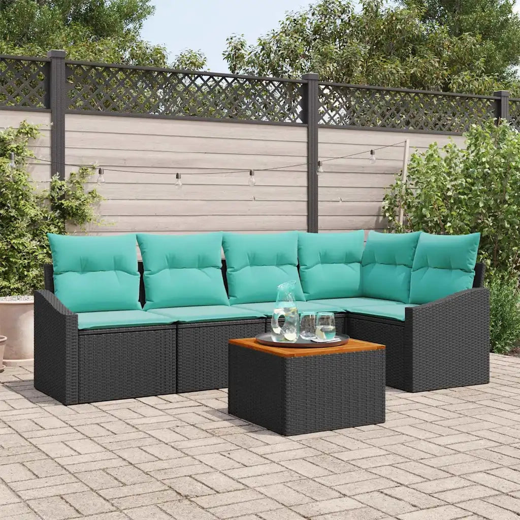Set Divano da Giardino con cuscino 6 pcs Nero polyrattan