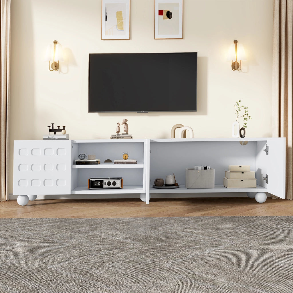 Mobile porta TV per televisore fino a 80 pollici con 3 ante e 2 vani semiaperti per soggiorno bianco 200 × 40 × 44 cm
