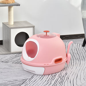 Toilette Chiusa per Gatti 47x55x44 cm con Vassoio Estraibile e Paletta Rosa