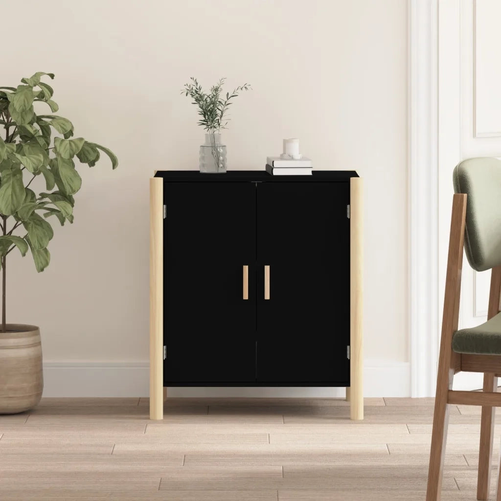Credenza | Madia | Buffet da pranzo | Armadio da pranzo Nera 62x38x70 cm in Legno Multistrato