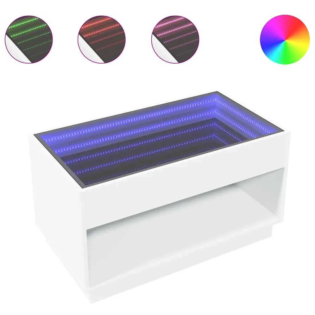 vidaXL Tavolino da Salotto con LED Infinity Bianco 90x50x50 cm