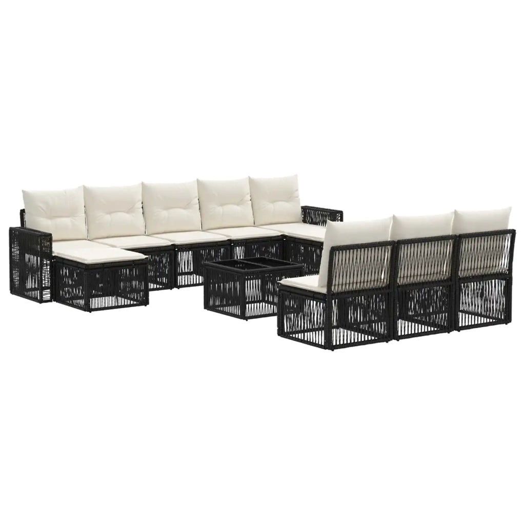 Set Divano da Giardino 11 pcs Nero e Bianco Crema polyrattan
