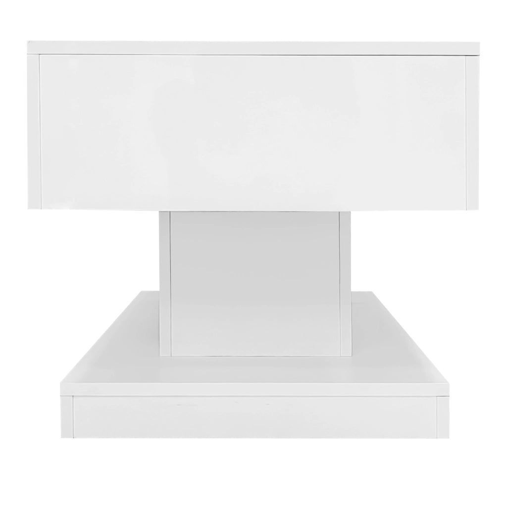 Tavolino da caffè 100x50x45 cm; piano sollevabile e scorrevole con LED; truciolare bianco
