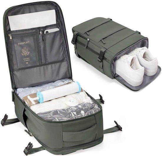 Borsa a vuoto da viaggio per bagaglio a mano 40x20x25 cm per aereo piccola borsa da viaggio per donna con cassetto per scarpe per uomo impermeabile borsa a vuoto con sacchetto a vuoto e pompa manuale verde