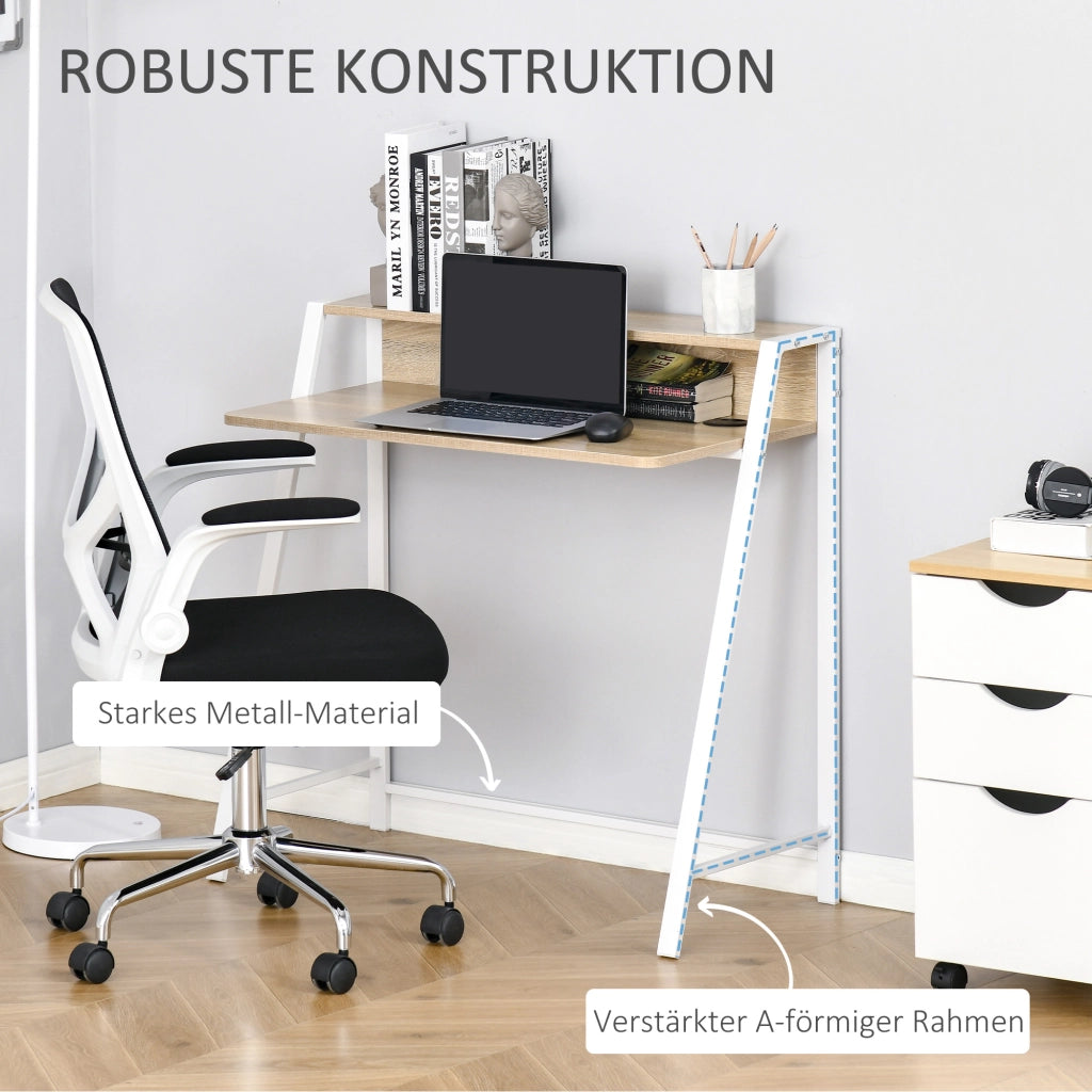 Scrivania con vano portaoggetti e passacavi - per studio - 84×45×85 cm - bianco