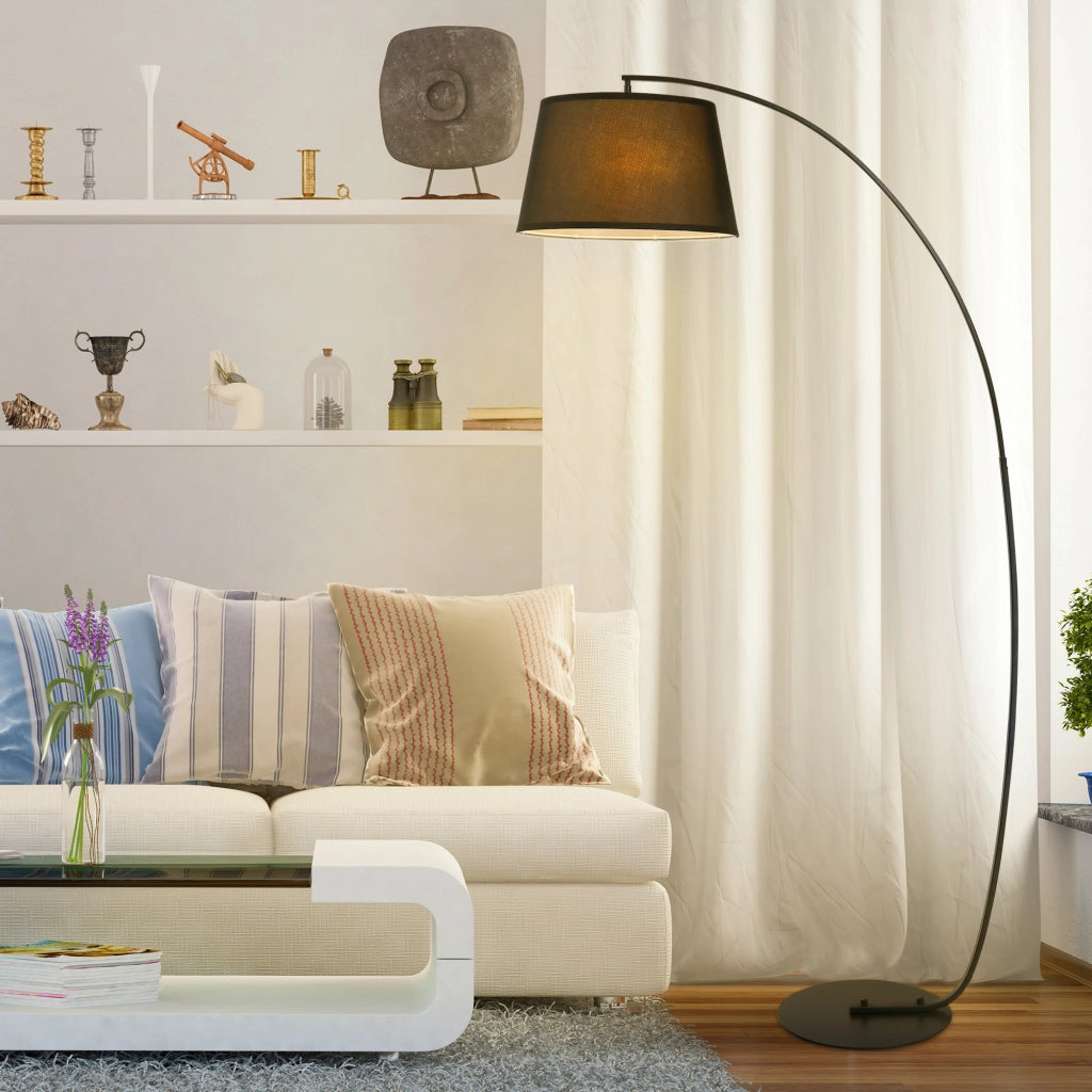 Lampada ad arco da terra ¨C Xylo ¨C metallo nero lino design moderno