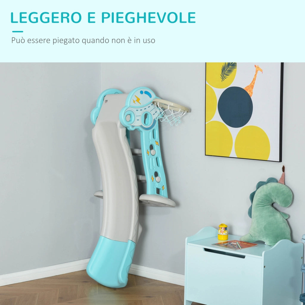 Scivolo Bambini con Canestro ¨C zephmum ¨C Blu Grigio 140x87x75cm