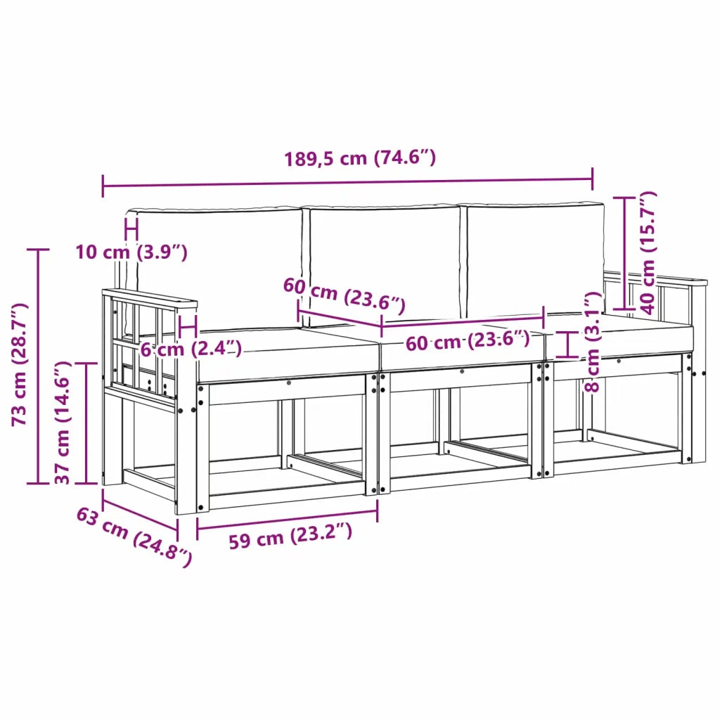 Set di divani da esterno 3 pz 3387186