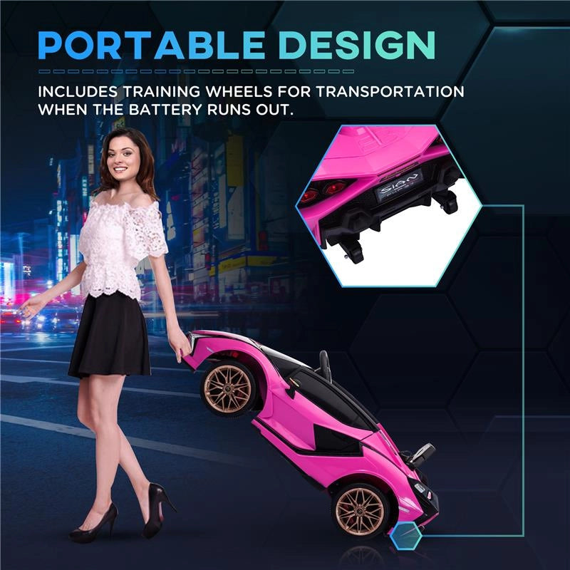 MACCHINA ELETTRICA PER BAMBINI 3-5 ANNI LAMBORGHINI 12V CON TELECOMANDO E VELOCITÀ 3-5KM/H, ROSA