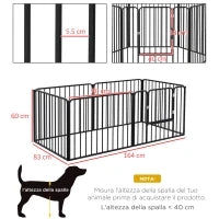Recinto per Cani a 6 Pannelli Modulabili da Interno ed Esterno, in Acciaio, 164x83x60 cm, Nero