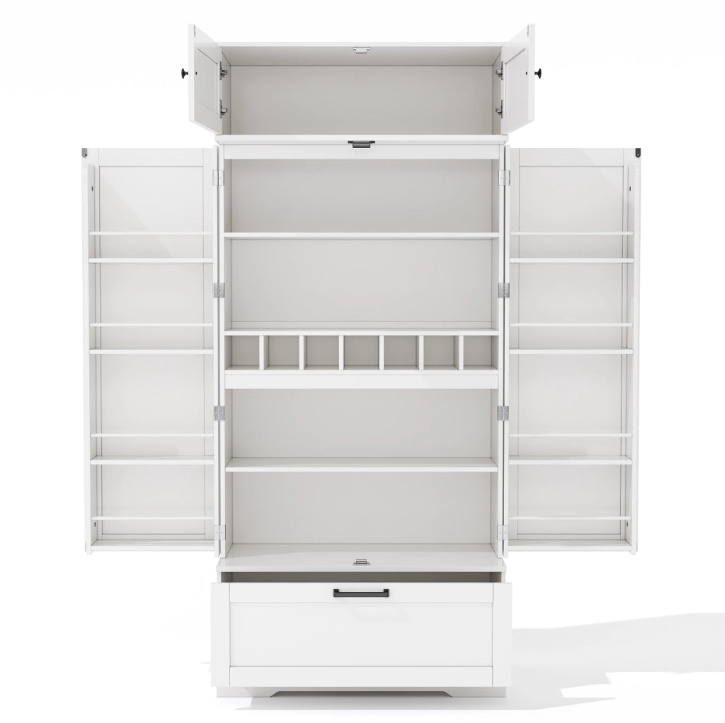 Credenza da cucina 80x40x180 cm con 1 cassetto; 7 vani portabottiglie e ripiani regolabili in MDF bianco