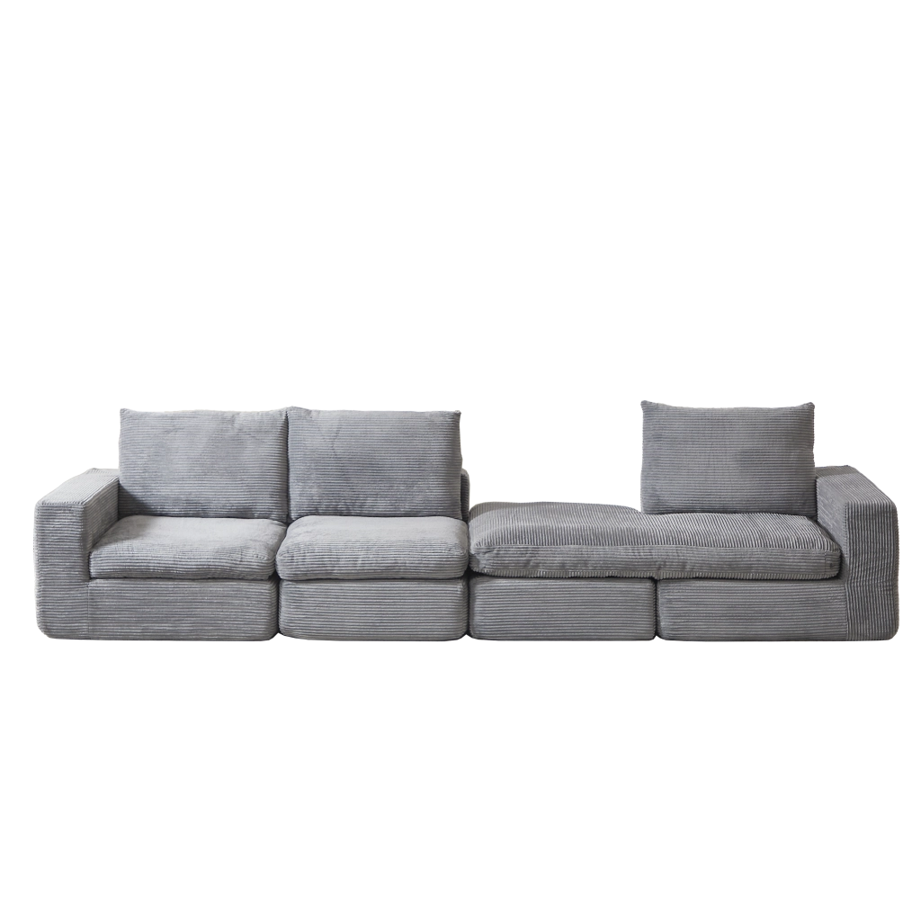 Divano Angolare con Chaise Longue in Velluto a Coste ¨C MINIMAL ¨C 3 Posti, Grigio