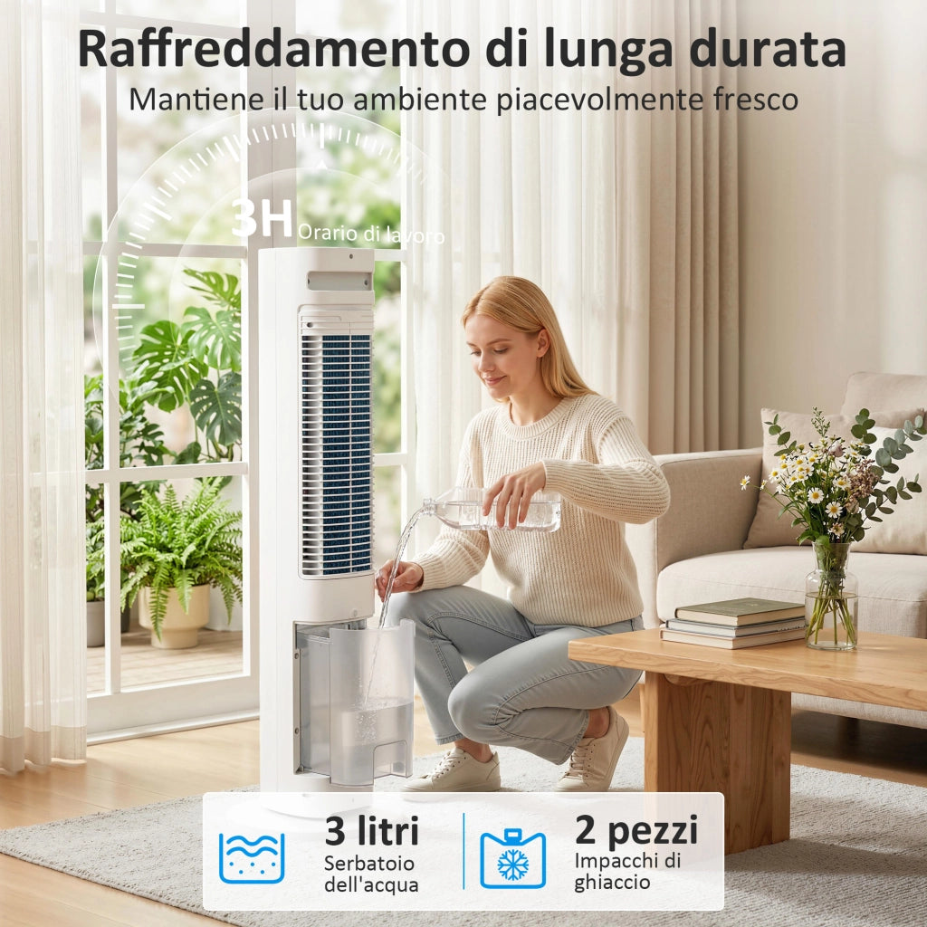 Raffrescatore d'Aria Evaporativo, 3L Serbatoio, 48¡ã Oscillazione, 3 Velocit¨¤ e Modalit¨¤, Bianco