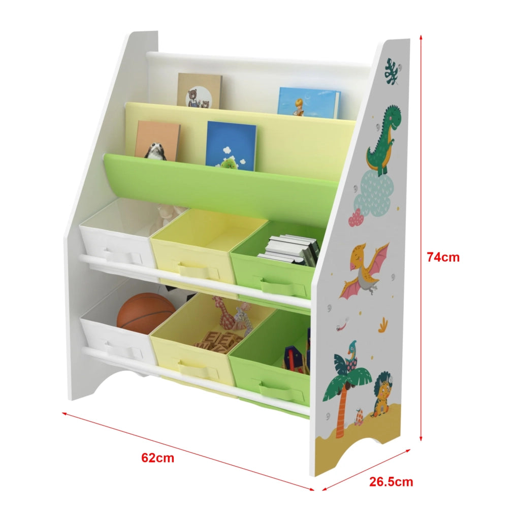 Scaffale portaoggetti per bambini con 6 contenitori aperti bianco/verde/giallo 03_0006991