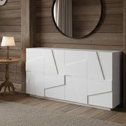 Credenza moderna a 4 Augusto, Made in Italy, Madia da cucina, Buffet di design da soggiorno, cm 162x44h86, Bianco lucido