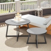 Set 2 Tavolini per Esterni con Piano in Vetro Temperato, Ø70x45 cm e Ø50x35 cm, Grigio