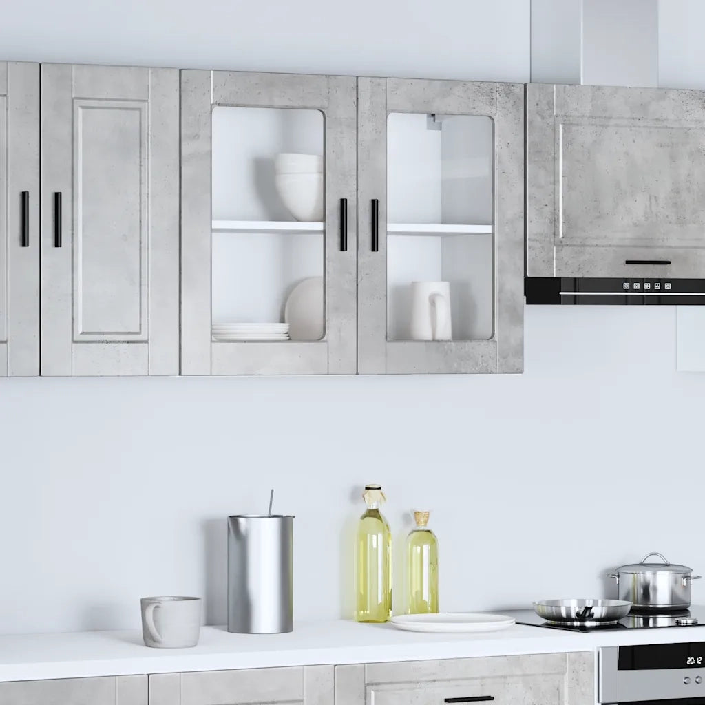 Pensile da Cucina | Mobile da Cucina con Porta in Vetro Porto Grigio Cemento