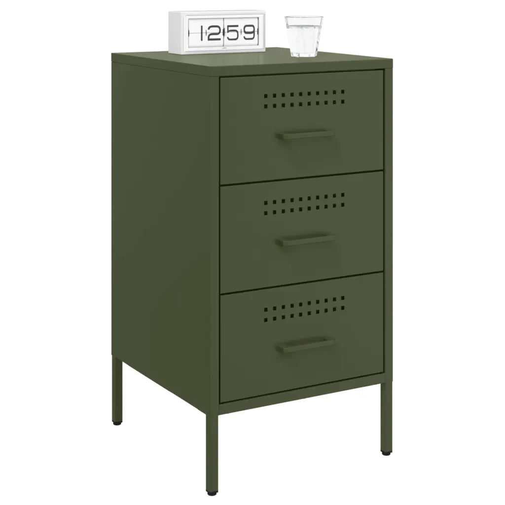 Comodini 2 pz-Set di 2 Tavolino da notte Verde Oliva 36x39x68 cm in Acciaio 773758