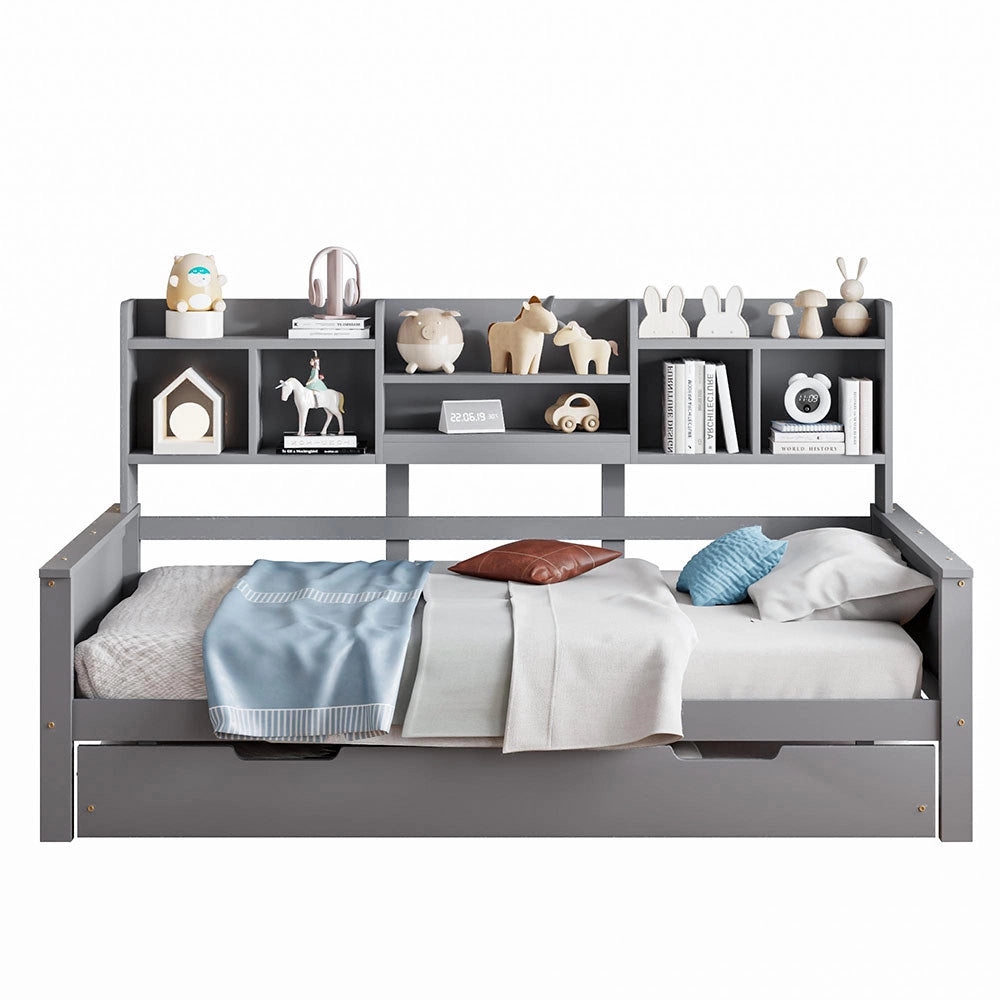 Divano letto in legno 90x200cm - Xylo - grigio, estensibile 90x190cm, pino