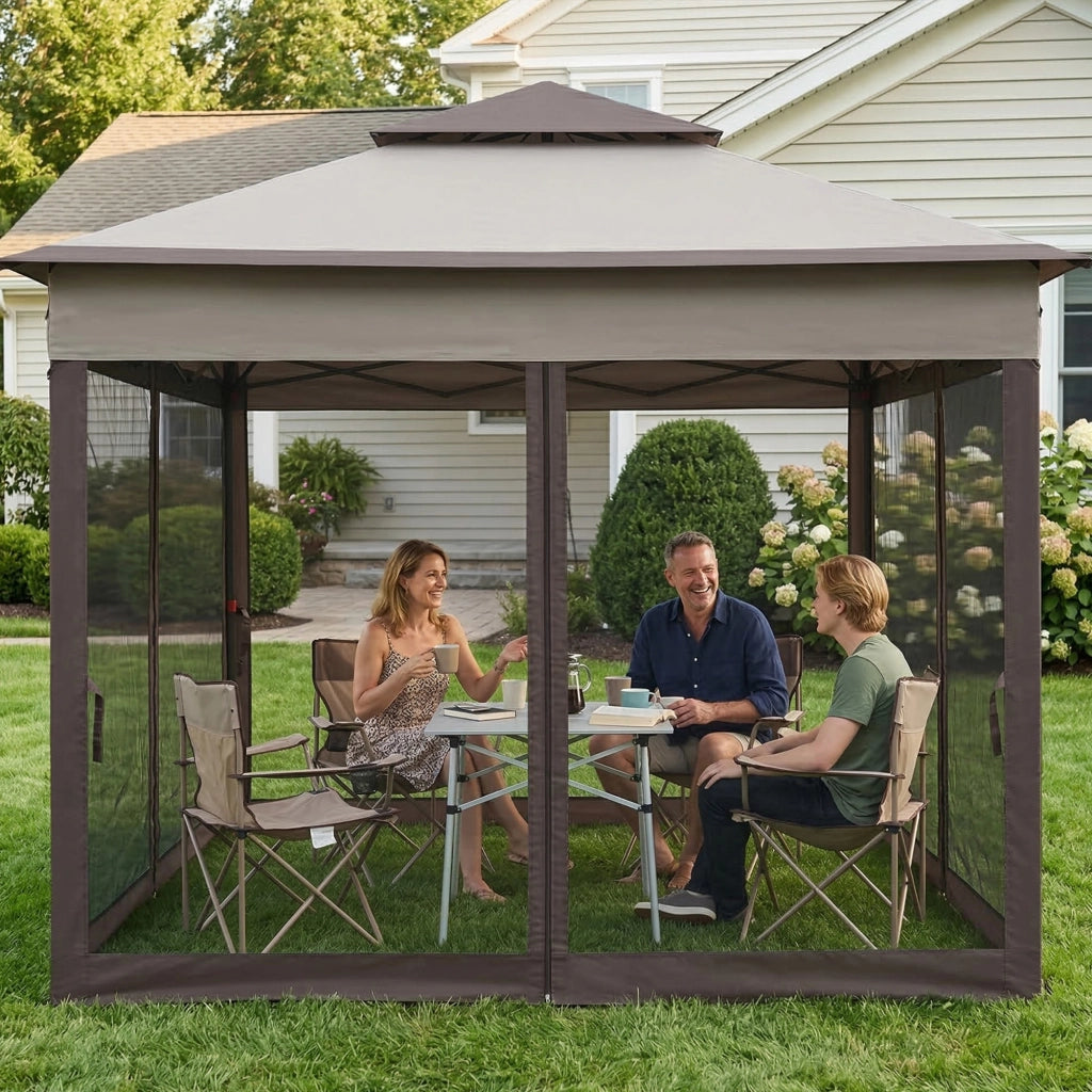Gazebo pieghevole 3,3x3,3 m ¨C Xylo ¨C con 4 pareti laterali in rete anti-UV e borsa trasporto grigio