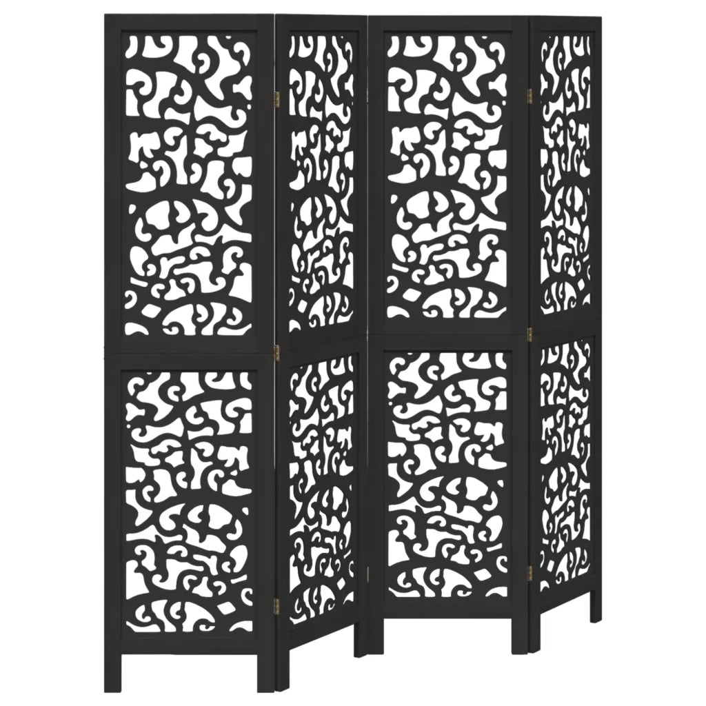 vidaXL Divisorio Ambienti 4 Pannelli Nero Legno Massello di Paulownia