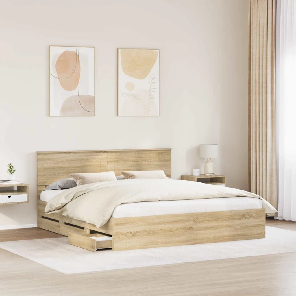 Struttura del letto con cassetto Rovere Sonoma 200 x 200 cm 3407951