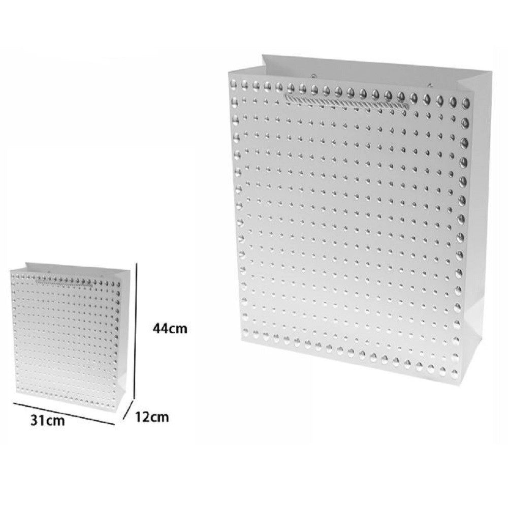 Trade Shop - Set 3pz Buste Regalo Shopper Grigia Borchie Maniglie Cordoncino 44x31x12cm 69956 -