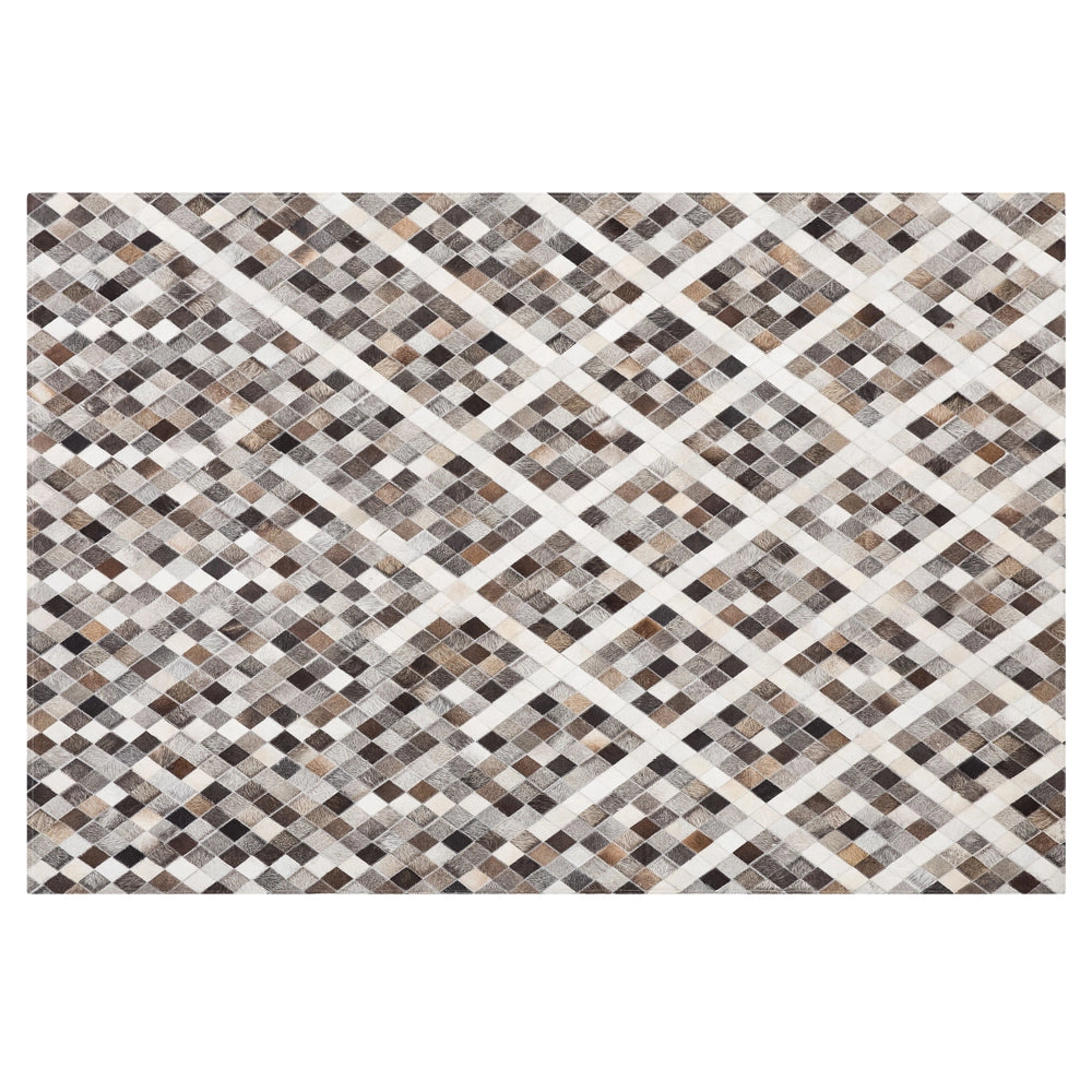 Tappeto tappetino Marrone Beige 140 x 200 cm Pelle Bovina Motivo Geometrico