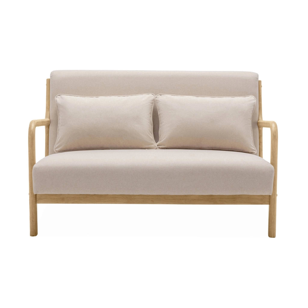 Panca stile scandinavo in legno e tessuto, 2 posti, beige