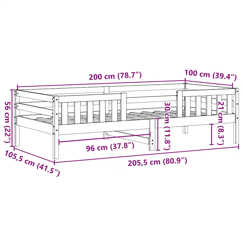 Giroletto senza Materasso Bianco 100x200 cm Legno Massello Pino