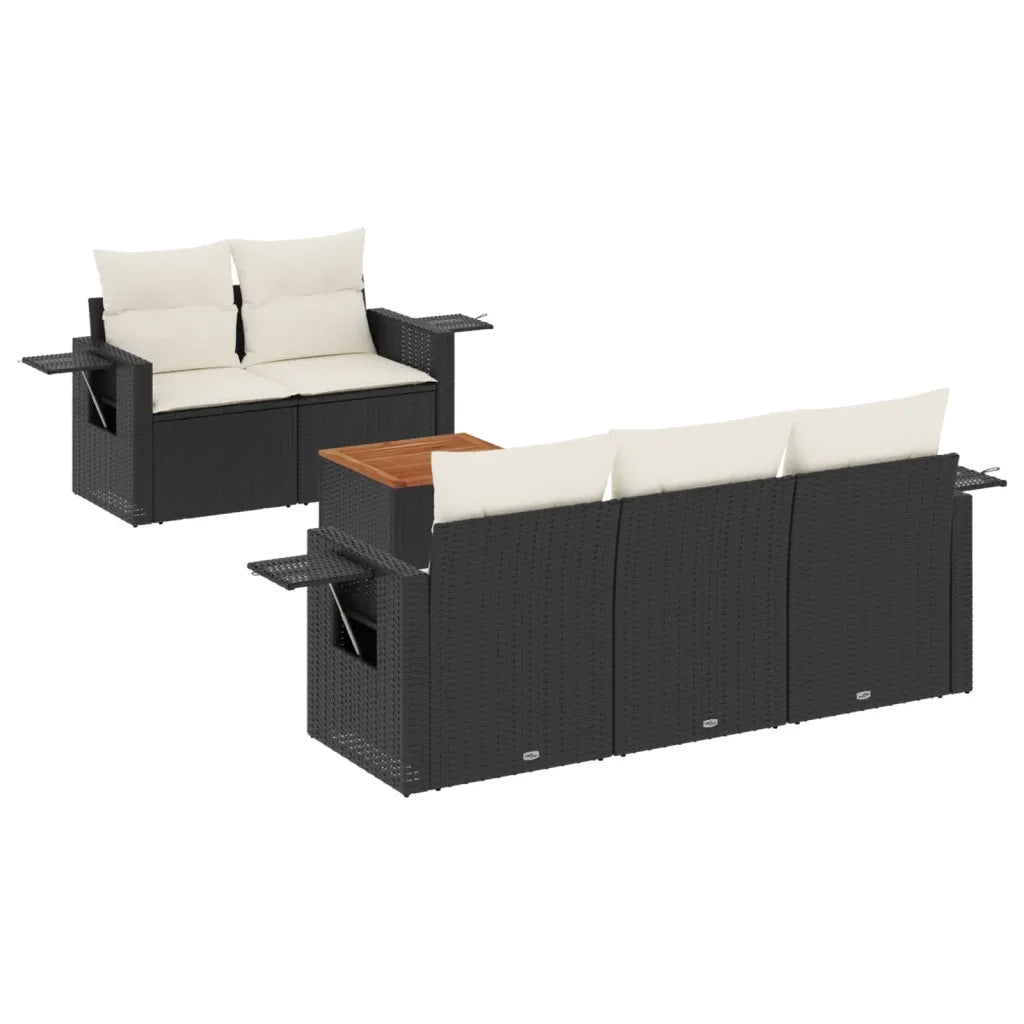 Set Divano da Giardino 6 pz con Cuscini Nero in Polyrattan 3256777