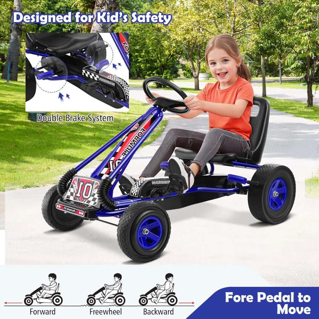 Go Kart a Pedali per Bambini, Macchina per Bambini con Sedili Regolabili in 2 Posizioni e 4 Ruote Antisdrucciolo, Carico 30 kg, per 3 Anni + (Blu, 101 X 61 X 62 CM)