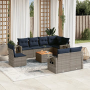 Set Divani da Giardino 9 pz con Cuscini Grigio in Polyrattan 3224661