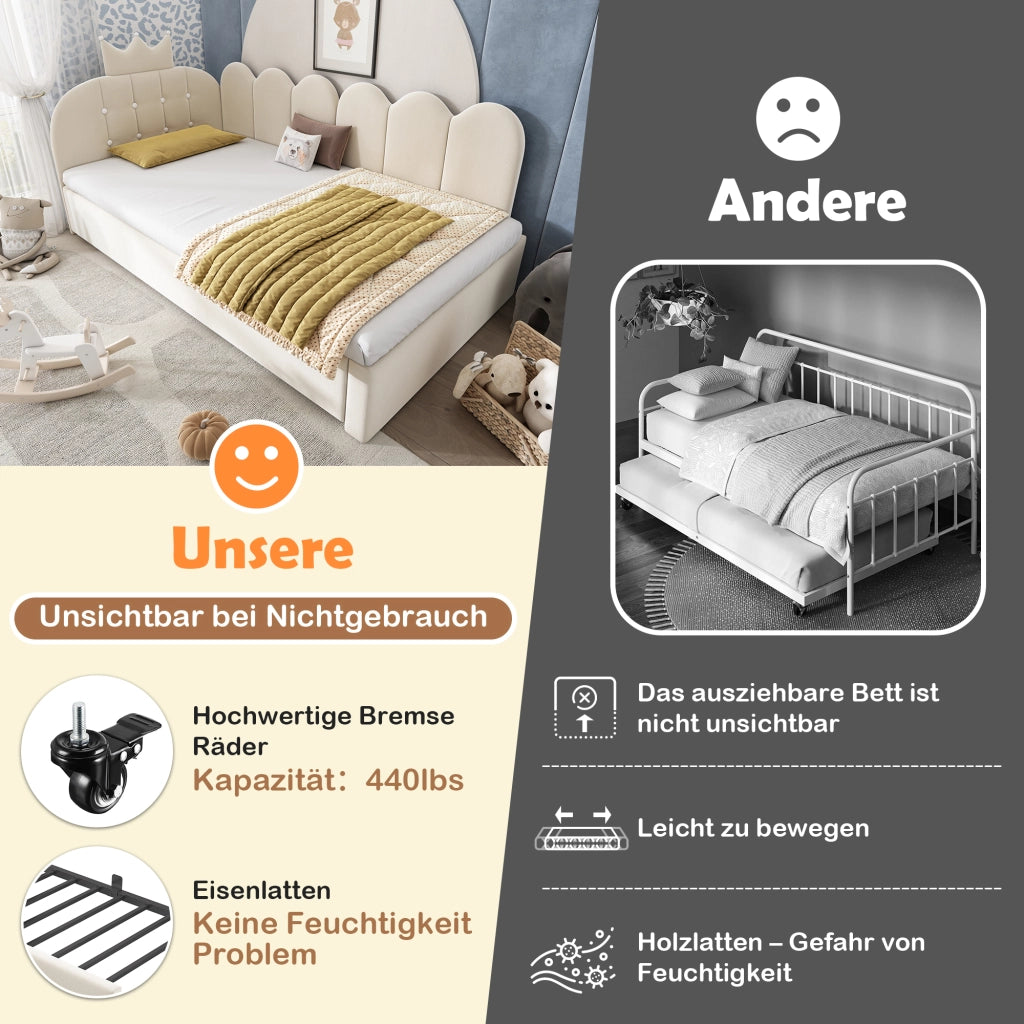 Divano letto 90x200 in velluto beige estraibile 90x190 forma L design a corona